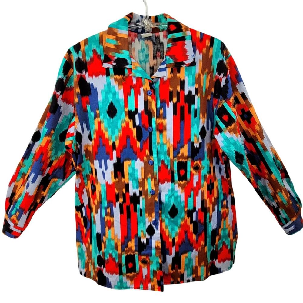 Units Store Vintage 80s Aztec‎ Western Blouse Bold Retro Statement